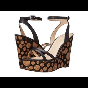 Nine west cork polka dot wedges